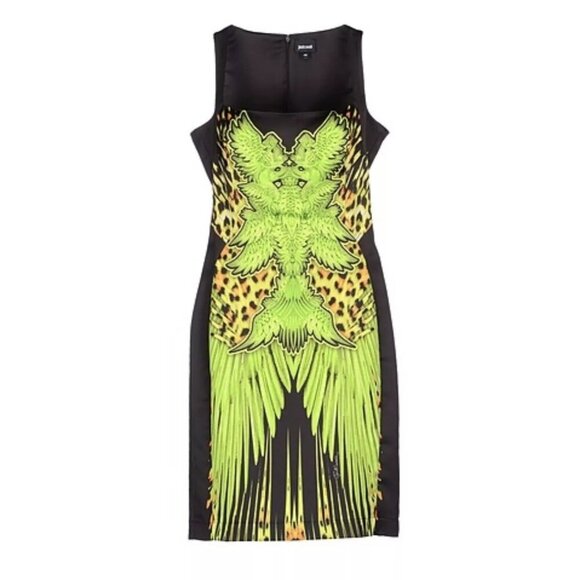 JustCavalli Silk Tropical Print Midi Dress Size 46 /10 - Picture 2 of 10